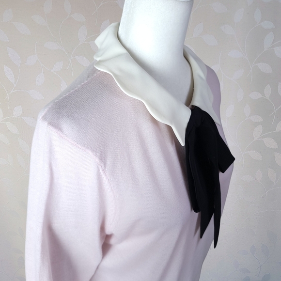 Talbots Coquette Twee Knit Top Retro Collar Merino Wool Sweater Pastel Pink L - Picture 4 of 14